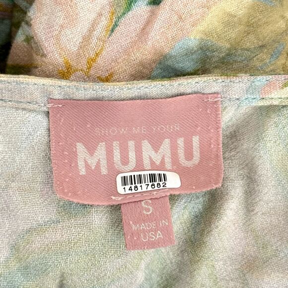SHOW ME YOUR MUMU Wilson Floral Tie Top S Crop Wrap Flutter Sleeve Vacay EUC B48 - Picture 6 of 6